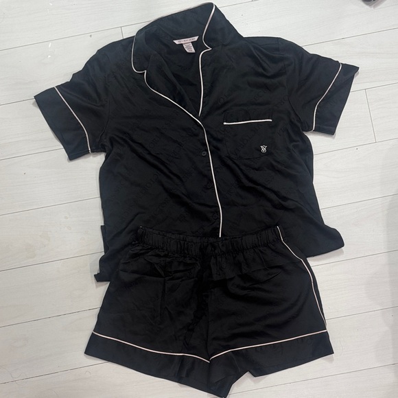 Victoria's Secret Black and Pink Satin Pajama Set - Size S - Picture 1 of 5